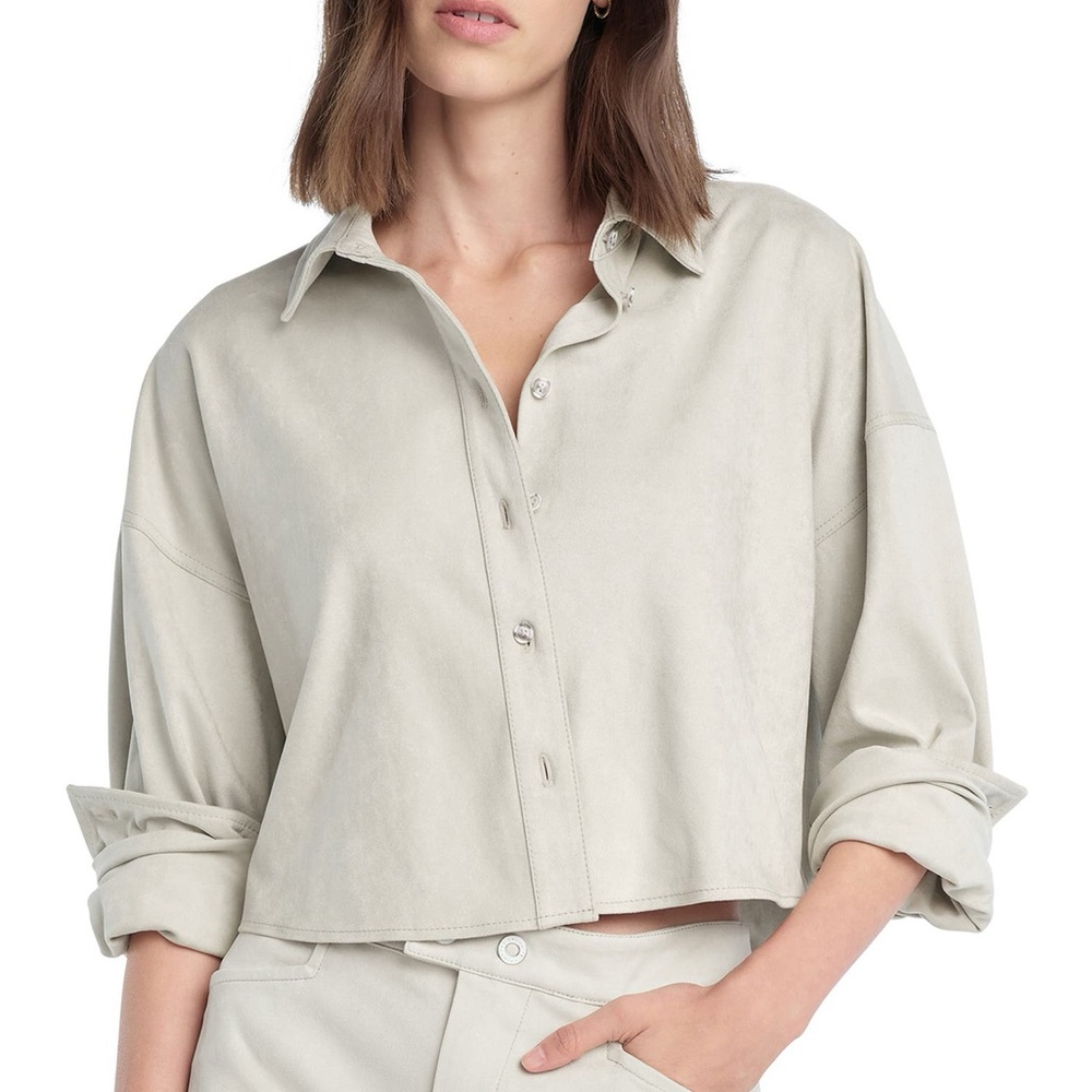 Favorite Daughter The Ex-Boyfriend Faux Suede Crop Button-Up Shirt Small NWT